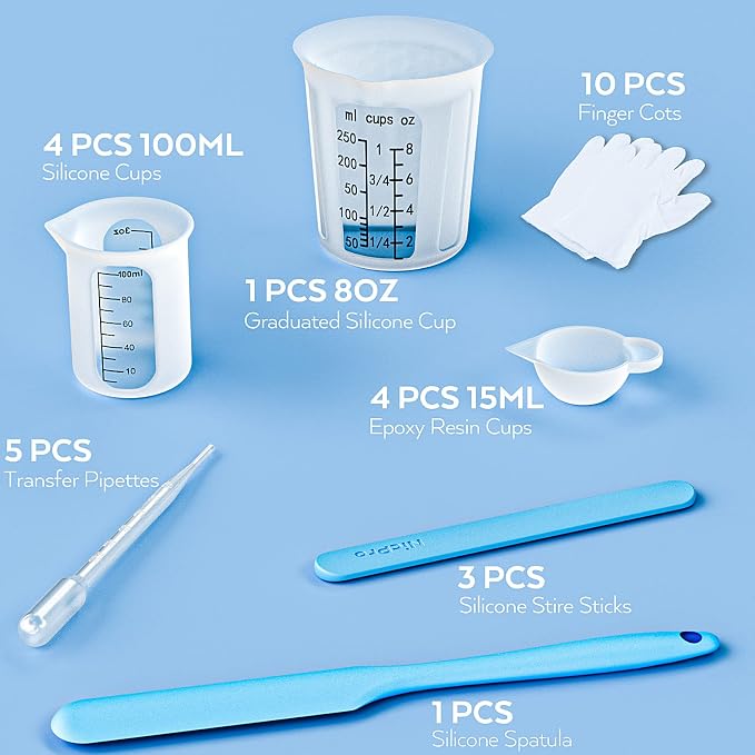 Silicone Resin Measuring Cups Tool Kit- Nicpro 250 & 100 ml Measure Cups, Silicone Popsicle Stir Sticks & Spatula, Pipettes, Gloves for Epoxy Resin Mixing, Molds, Jewelry Making, Waxing, Easy Clean