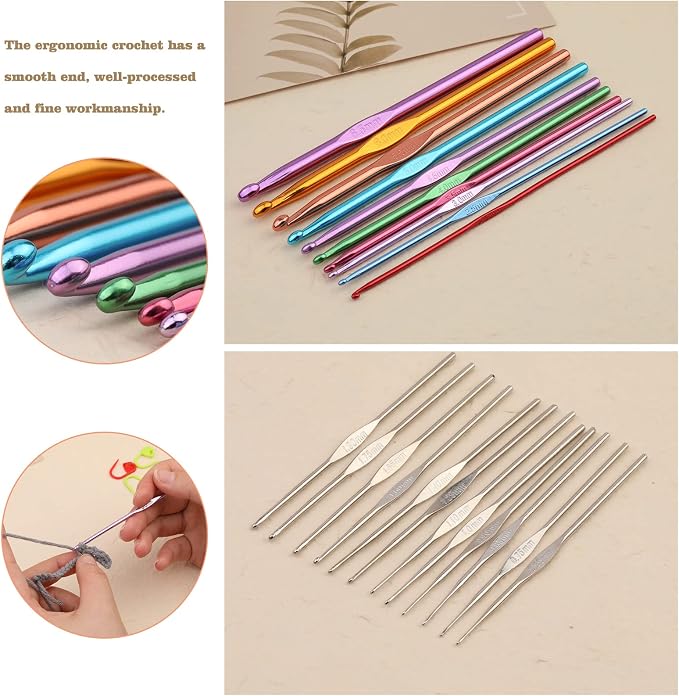 IMZAY 54 Pcs Crochet Hooks Set 0.6–6.5mm Ergonomic Crochet Needles Set | 22 Pcs Crochet Hooks, Coloured Aluminum Knitting Needles Including Hooks, Yarn Needles, Stitch Markers, Hook Case, Scissors