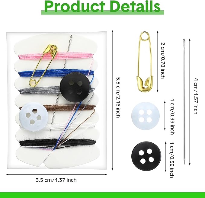 Tatuo Travel Sewing Kits Thread Repair Kit with Needles, Threads, Button, Pin for Hotel Amenities Necessities, 6 Colors (100 Sets)