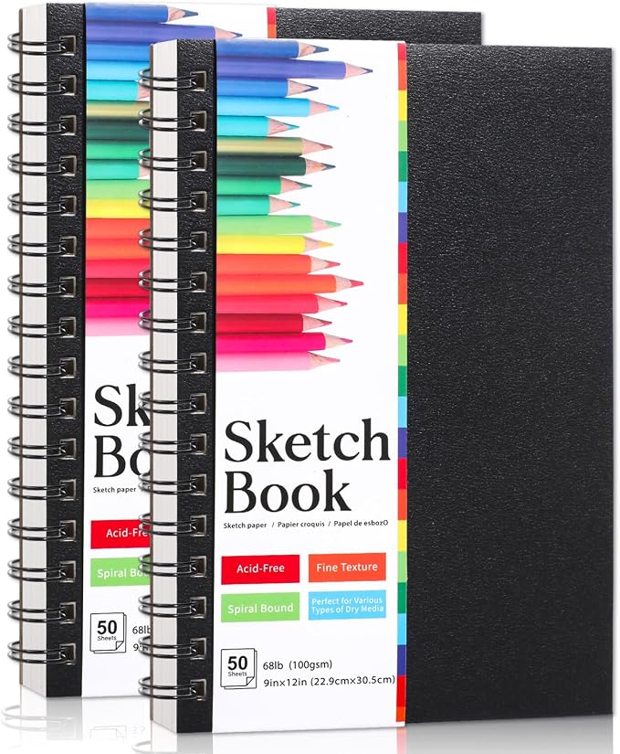 9 x 12 Sketch Book, 2-Pack, 50 Sheets Each, Top Spiral Bound