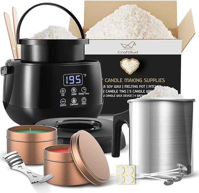 CraftBud Soy Candle Making Kit, Candle Making Supplies Kit for Adults & Kids, 1Lb Soy Wax for Candle Making, 16 PC DIY Candle Making Kit for Adults Includes Electric Wax Melter, Candle Wicks & More