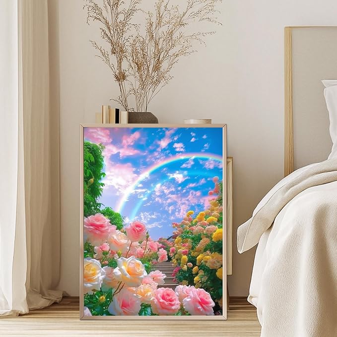 Diamond Art Kits for Adults, 5D Rainbow Rose Garden Diamond Painting Kit