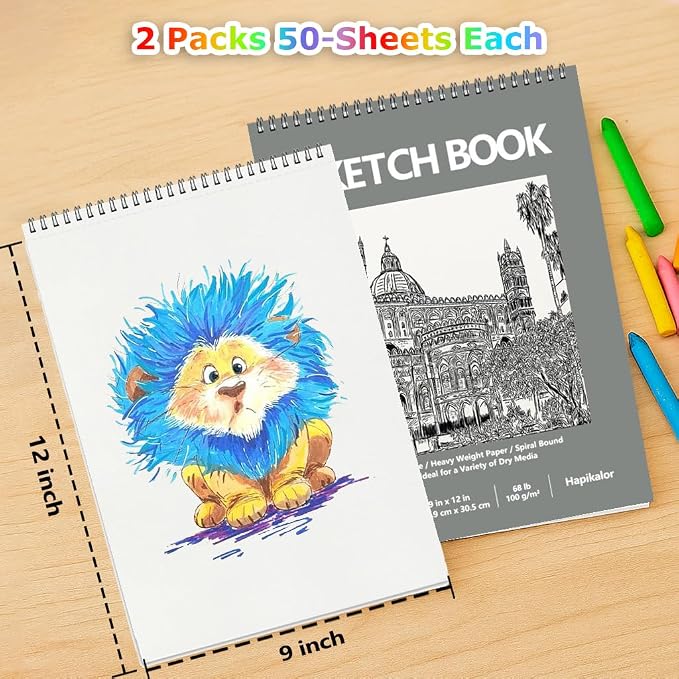 Hapikalor 9"x12" Sketch Book, 2-Pack 50 Sheets Spiral Bound Art Sketchbook | Acid Free Artist Drawing Book Paper, Art Supplies for Kids, Sketch Paper for Drawing Coloring Sketching, Green