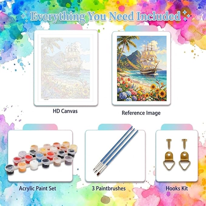 Landscape Paint by Numbers for Adults, Paint by Number 16x20 inch | Boat Paint by Numbers Kit for Adults, Landscape Acrylic Painting by Numbers for Gift Home Wall Decor (without Frame)