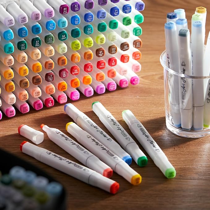 Lineon 172 Colors Alcohol Based Dual Tip Art Markers, 171+1 Blender Permanent Marker Pens Plus 1 Marker Pad 1 Case Perfect for Kids Adult Artist Coloring Books Drawing Sketching and Card Making