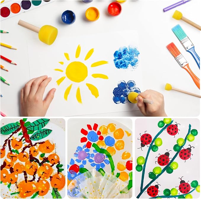 30 Pcs Round Sponges Brush Set, Round Sponge Brushes for Painting, Paint Sponges for Acrylic, Painting Tools for Kids Arts and Crafts (4 Sizes) (Pack of 3)