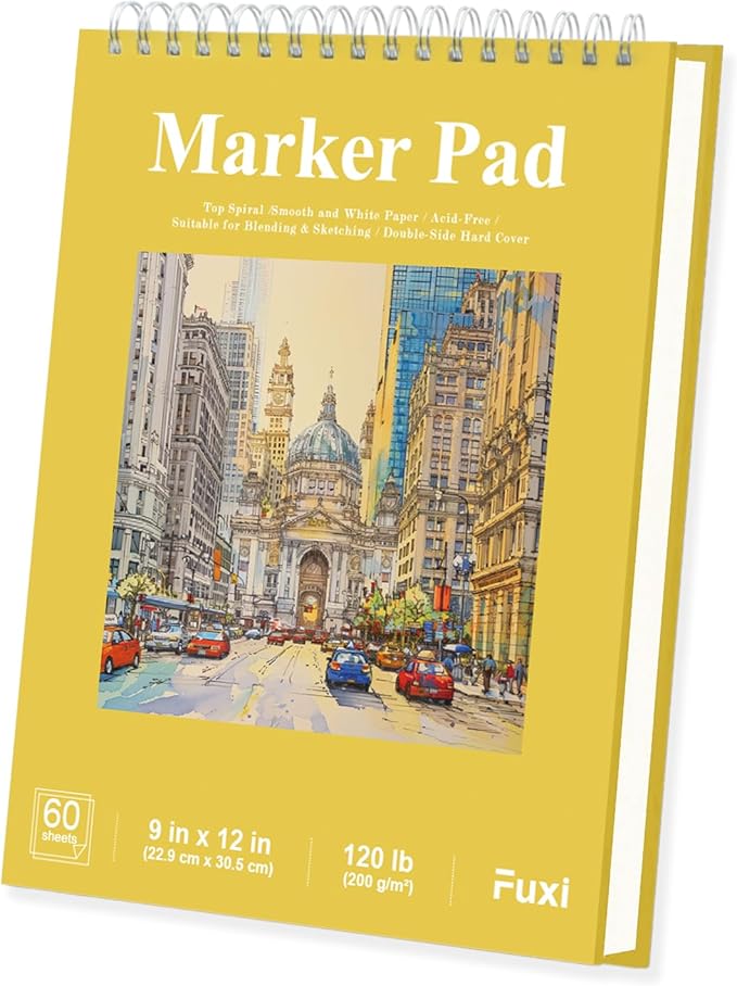Marker Paper Sketchbook 9"X12", 120lb/200gsm Thick Marker Paper, 60 Sheets Acrylic Marker Sketchbook Bleedproof, Professional Art Supplies for Adults & Teens.