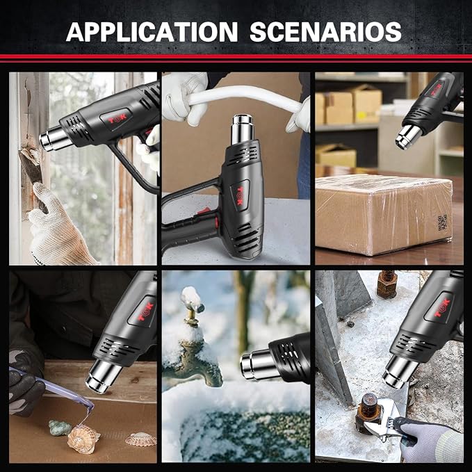 Heat Gun, TGK® 1800W Heavy Duty Hot Air Gun Kit 122℉~1202℉ Dual Temperature Settings with 3 Nozzle Attachments Overload Protection for Crafts, Shrink Wrapping/Tubing, Paint Removing, Epoxy Resin