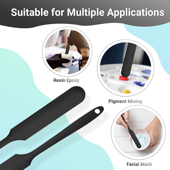 Gartful 6PCS Silicone Spatula Sticks, Non-Stick Epoxy Resin Mixing Sticks Scraper Tools, Reusable Stirring Rods for Resin, Paint, Waxing, Liquid, Arts Crafts Supplies, Facial Mask, Black