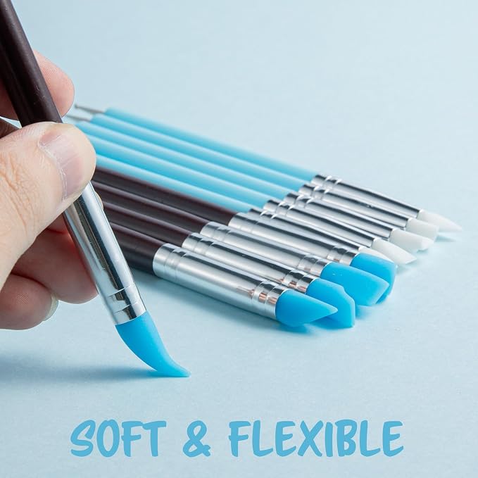 UUSYCUN 10PCS Silicone Clay Sculpting Tool, 2-Way Clay Shaper & Sculpter Brushes Tools for Modeling, Dotting, Polymer Clay, Pottery Crafts, Nail Art, Rock, Blending, Drawing, Air Dry Clay, Ceramics
