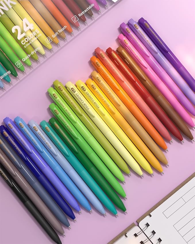 Four Candies Quick Dry Ink Colorful Pens Set, 24 Colors