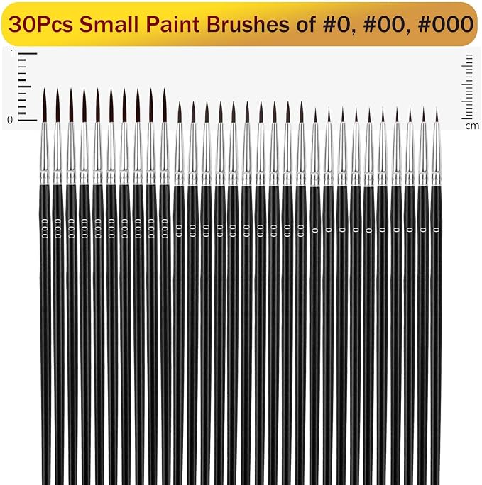 Anezus Tiny Detail Paint Brushes 30 Pcs Fine Paint Brushes Set with 3 Size #0#00#000 Liner Brush for Miniature 40k Model Crafts Watercolor Acrylics Oil (Pack of 2)