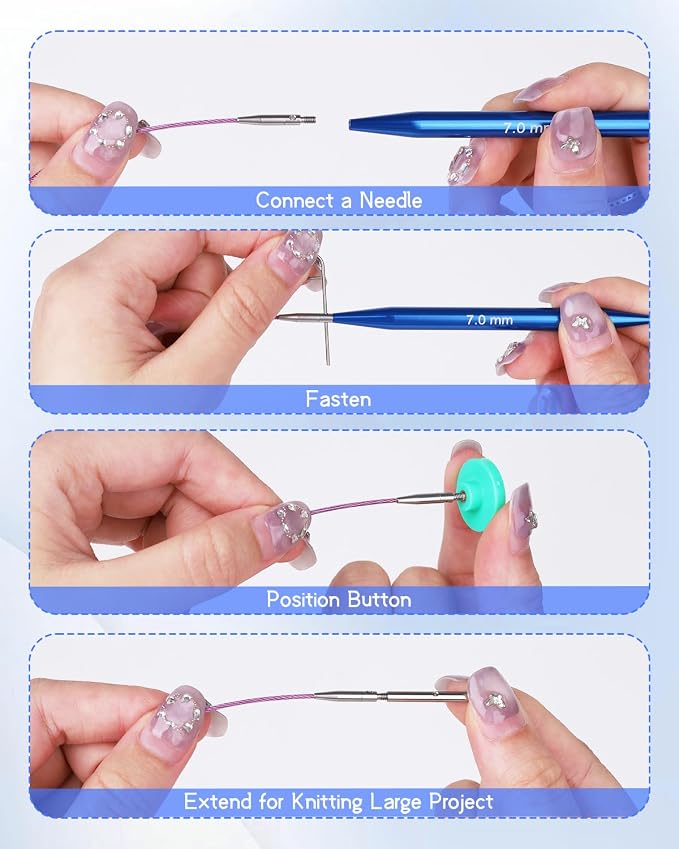 Aeelike 13 Pair Interchangeable Circular Knitting Needles 3-10 mm, Blue | Aluminum Interchangeable Knitting Needles with 4 Cables, Smooth Complete Needles Set for Socks Blankets Sweaters, Ideal Gift