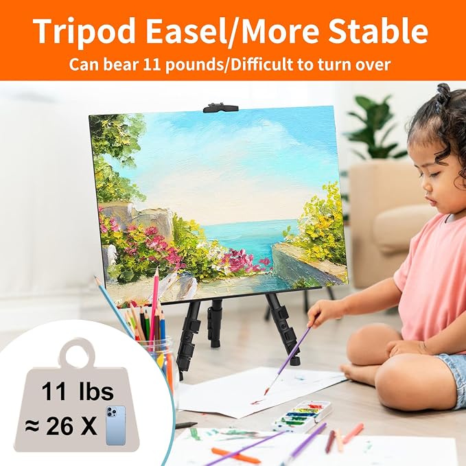 JEAWIWI 1 Pcs Adjustable Easel Stand, from 17 to 66 inches, Black | Poster Holder Stand, with Portable Bag, Travel Canvas Holder, Adjustable Height for Sign, Painting, Display