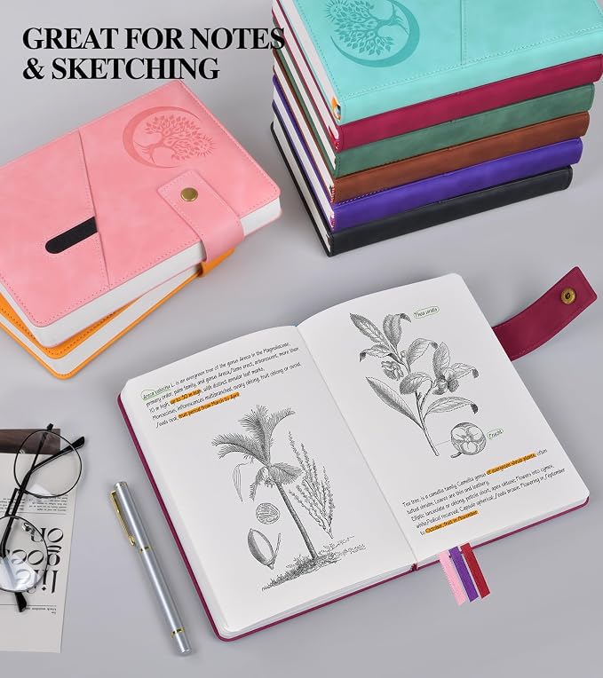 PAIBAS Blank Journal Notebook, A5 Hardcover Leather Sketchbook with 200 Pages Thick Blank Paper for Men Women, Unlined Drawing & Writing Journal, 5.9" x 8.4" Plain Notebook (wine red)
