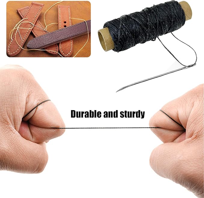 2 PCS Leather Sewing Waxed Thread, Each of 33 Yards 150D Sewing Thread Cord for Leather Craft DIY Supplies, Shoes Repairing, Black and Khaki