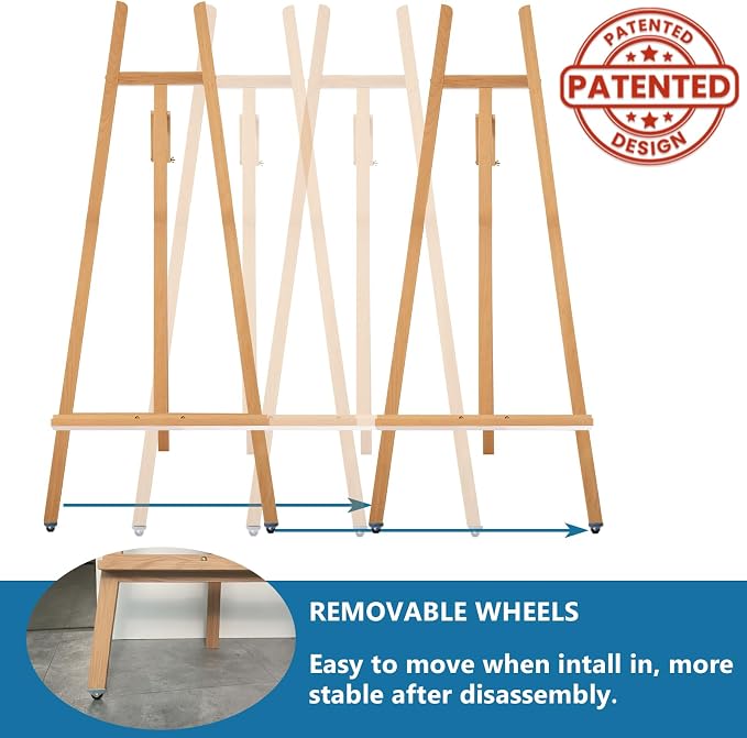 A-Frame Wooden Display Easel, Lyre Beechwood Studio Easel Stand, Natural