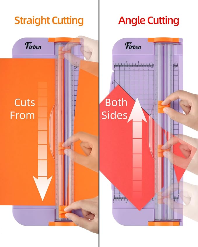 Firbon A4 Paper Cutter, 12 Inch Paper Trimmer with Extened Ruler, Purple | 12 Sheet Capacity | CM & Inch Scale | Spring-Loaded Safe Blade | Cuts Cardstock, Vinyl, Coupons, Labels & Scrapbooking Crafts