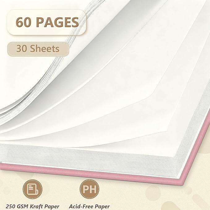 popotop 8x8 Inch Scrapbook Photo Album, 60 Page Decorative Kraft Paper Book for 4x6 Pictures, DIY Memory Photo Albums as Gifts for Wedding Baby Christmas School Family