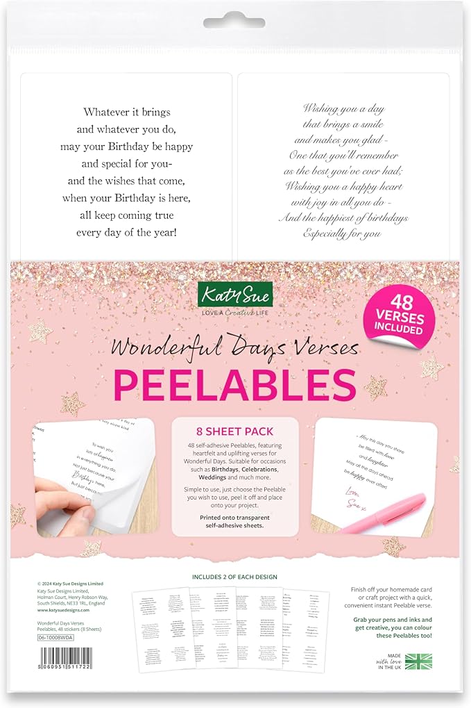 Katy Sue Designs Wonderful Days Peelables Stickers for Card Making. 48 Peelable Verses & Sentiments/Peel Offs for Card Making Supplies, Card Making Accessories, & Card Making Embellishments