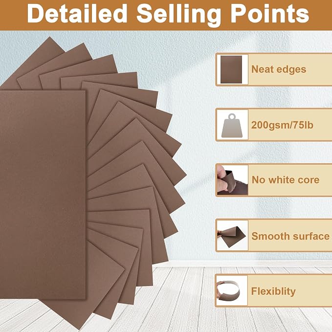 Silunkia 100 Sheets Coffee Color Cardstock 5 Assorted Size 75lb
