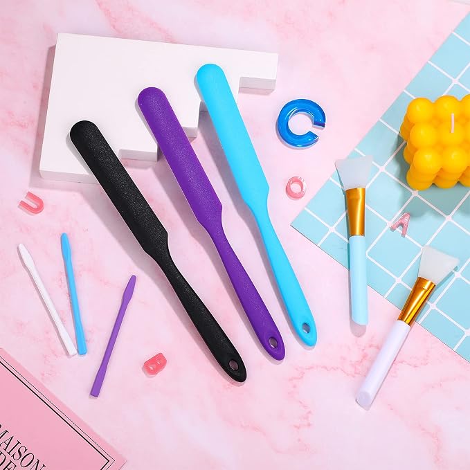 Patelai 12 Pcs Silicone Stir Sticks Kit, Silicone Epoxy Brushes, Stir Tool Sticks, Mixing Spoon, Scraper DIY Crafts Tools for Resin Epoxy Liquid Paint(Assorted Color)
