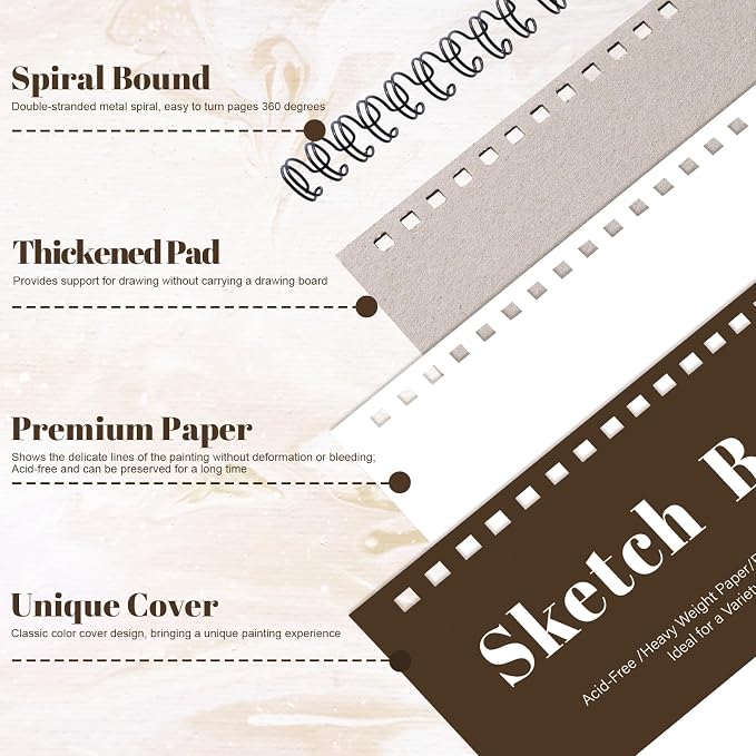 4 Pack Sketch Books 9 × 12 in, Top Spiral, 30 Sheets Each, Drawing Pad | 100gsm Acid-Free Paper, Hardcover with Rigid Backboard, Lay-Flat Top Spiral, for Sketching, Drawing & Dry Media
