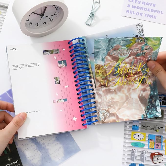 Premium Stcker Book for Scrapbooking, 65 Sheets Including Patterned, Vellum and Glitter Paper, Junk Journal Supplies for Adults with Vintage Stickers, 4.9 x 6.9 Inches