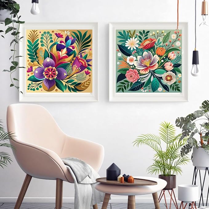 Canrichshop 4 Pack Paint by Numbers for Beginner with Frame,Flowers Adult Paint by Number Kits on Canvas, DIY Number Painting for Adults for Decor 8X 8 inch