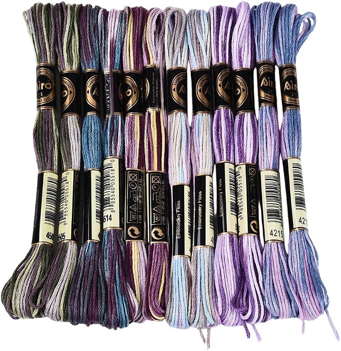12 Skeins 105 Yards Purple Embroidery Thread Variegated Cross Stitch Floss Bulk 6 Ply Polyester Yarn Colorful Friendship Bracelet String for Sewing Making Needlecraft Knitting Stitching DIY