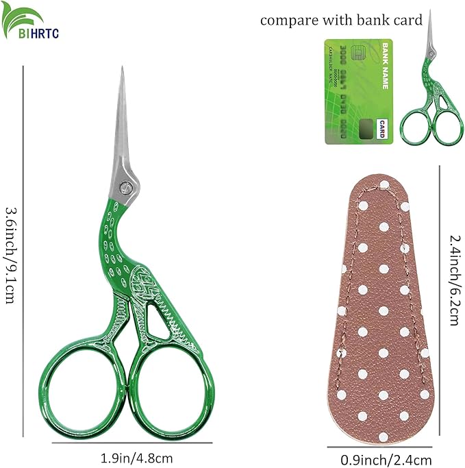 BIHRTC 3.6" Small Crafting Shears with Leather Case for Embroidery | Multi-Purpose Scissors 3.6 Inch Compact Size for Knitting,Crochet,Cross Stitch,Sewing,Needlework,Threading,DIY
