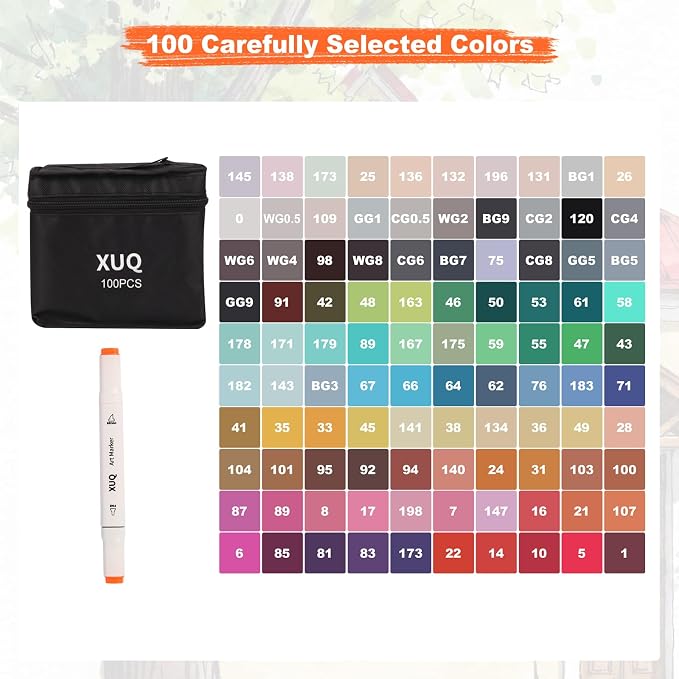 Alcohol Markers, 100 Colors Dual Brush Tip Permanent Art Markers, Coloring Marker, for Book Painting Card Making, Christmas gift for Adults Great Value Pack for Beginners