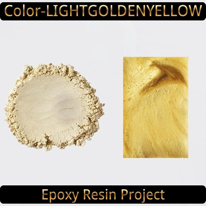 Mica Powder, LightGoldenyellow, 240g with Scoop, Complies with ASTM D-4236 | For Epoxy Resin, Soap, Bath Bomb, Candle| Safety Material| Odorless| Brilliant Colors