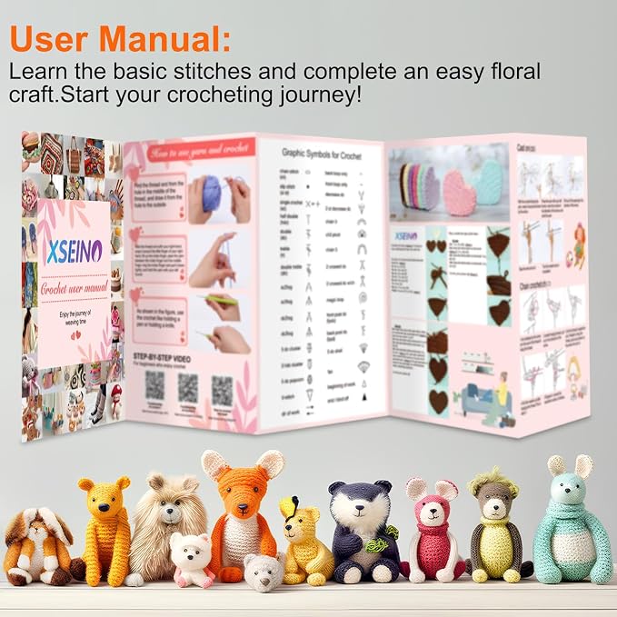 XSEINO Crochet Kit with Crochet Hooks Yarn Set - Premium Bundle Includes 40 Colors Crochet Yarn Balls, Crochet Kit, Accessories Kit, Crochet Bag and Lot More - Starter Pack for Beginners