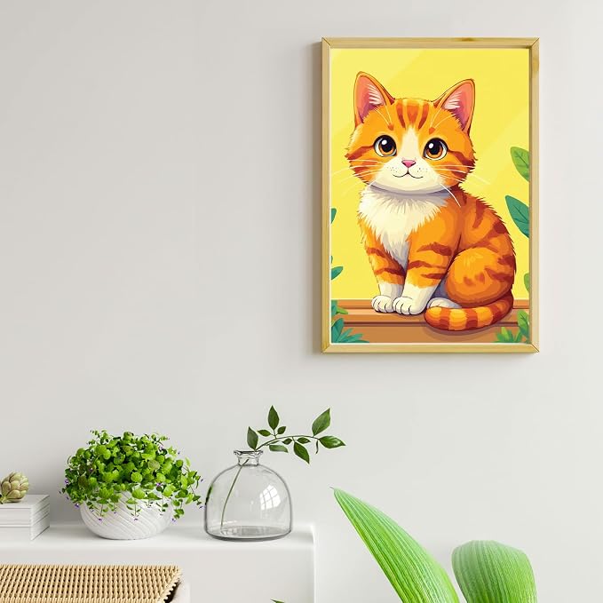 Ginkko Paint by Numbers Kit for Adults Beginner & Kids Ages 8-12 with Wooden Frame Easy Acrylic on Canvas 8x12 inch with Paints and Brushes, Ginger cat(Include Framed)