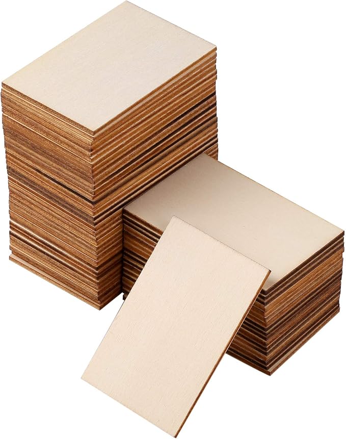 Ruisita 100 Pieces 2 x 3 Inches Unfinished Wood Pieces Rectangle Blank Sharp Corners Wooden Sheets for DIY Arts Craft Project
