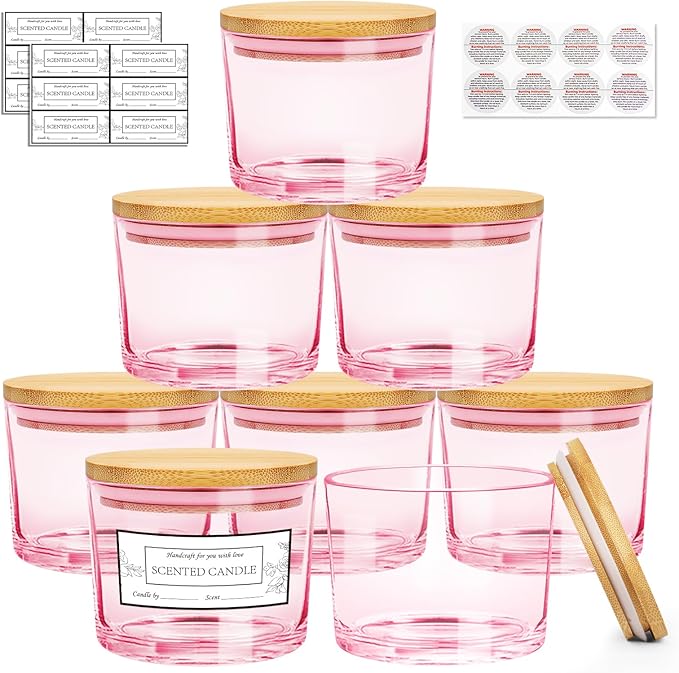 CONNOO 8 Pack 12 OZ Pink Glass Wide Mouth Candle Jars