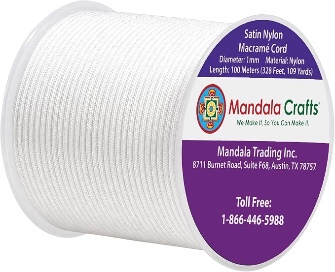 Mandala Crafts 1mm White Rattail Nylon Satin Cord for Jewelry Making