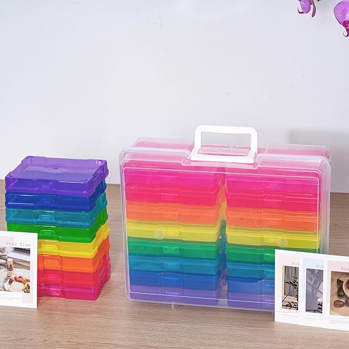 novelinks Photo Storage Boxes with Handle, Photo Organizers and Storage | 2Pack Color, Photo Albums 4x6 Pictures, Photo Cases, Classroom Organization, Index Card Box, Photo Card Holder, Seed Storage