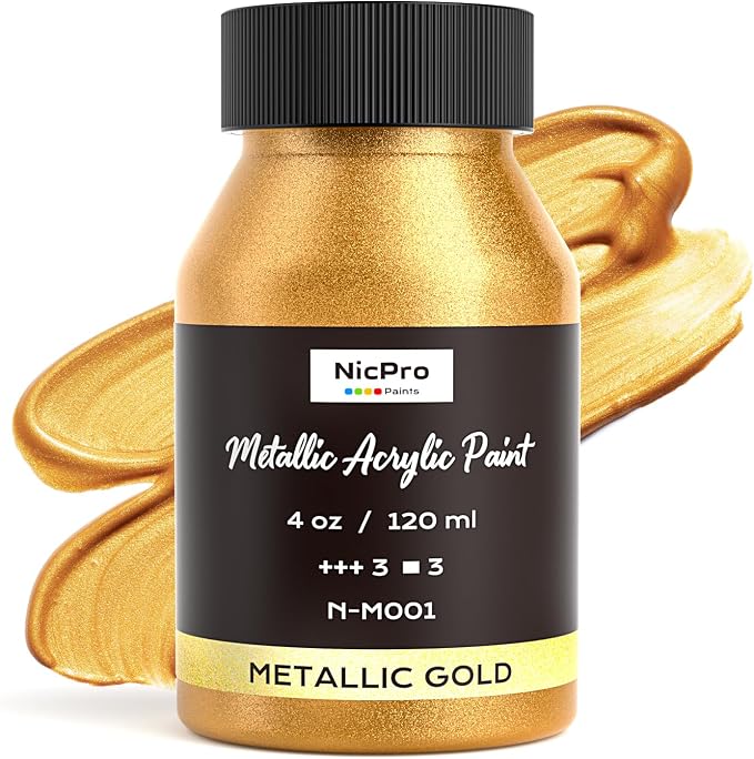 Nicpro Metallic Gold Acrylic Paint, 4oz/120ml Gold Leaf Paint