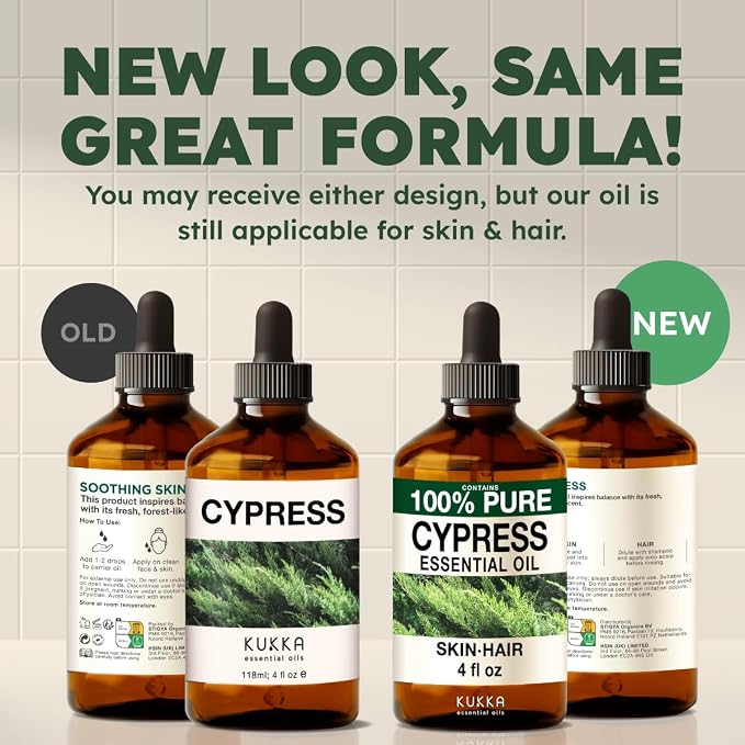Kukka 100% Pure Cypress Essential Oil for Skin, Diffuser, 4 Fl Oz | Undiluted Cypress Oil for Diffuser Blends, Massage, Aromatherapy & DIY Soap Making with a Calming Woodsy Scent