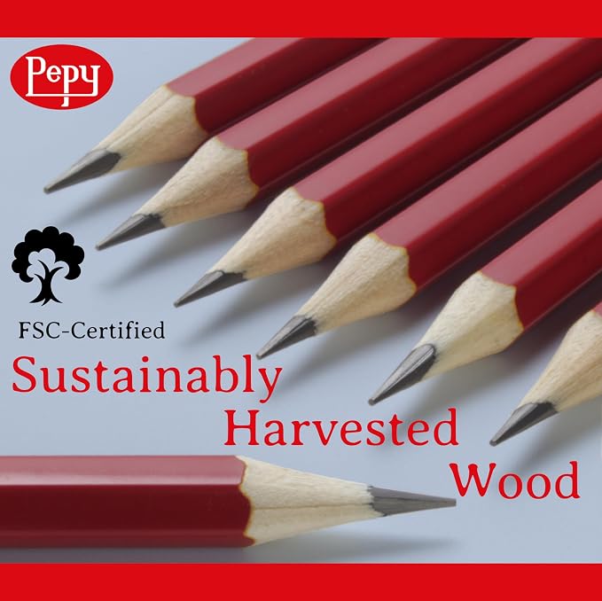 Pepy Graphite Professional Drawing Pencils - Set of 12 7B Pre-Sharpened Black Lead Pencils; Perfect for Drawing, Sketching and Shading, Graphic and Fine Art
