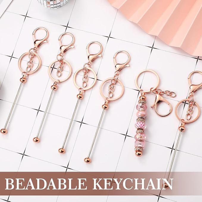 Tondiamo 12 Pcs Beadable Keychains Bars Bulk Blank Beaded Metal Keychain for Craft DIY Gift