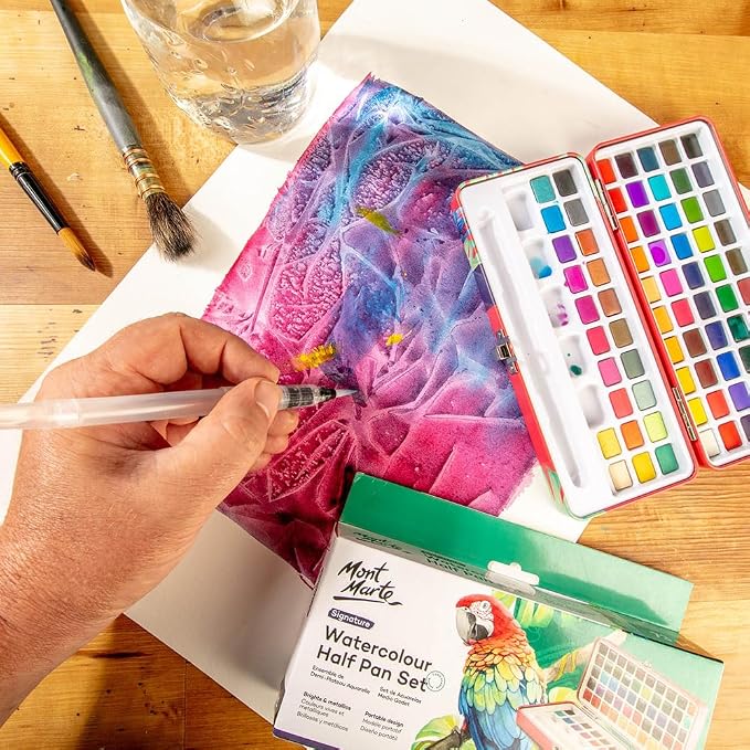Mont Marte Watercolor Set Signature 73pcs, Including 50 Bright and 22 Metallic Colors with Translucent Finish, Ideal for Artists, Hobbyists and Adults