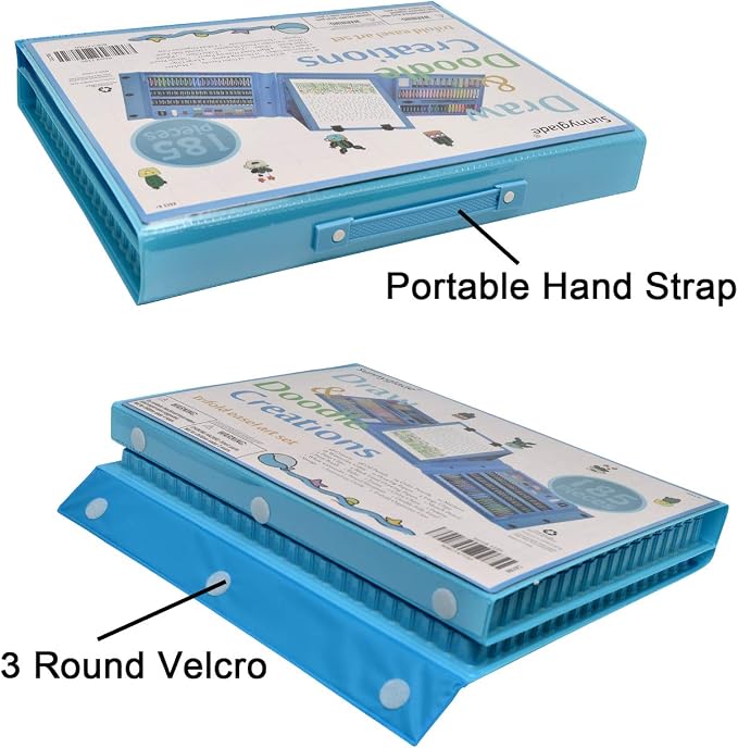 Sunnyglade 185 Pieces Double Sided Trifold Easel Art Set Art Supplies Blue | Art Kit Drawing Art Box with Oil Pastels, Crayons, Colored Pencils, Markers, Paint Brush, Watercolor Cakes, Sketch Pad