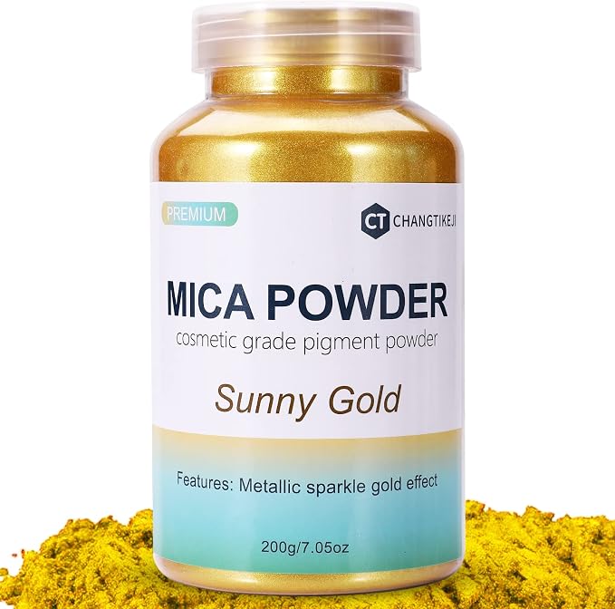 Mica Powder,7.05OZ（200g）,Sunny Gold Mica Powder Pigment for Epoxy Resin，Lip Gloss，Paint，Dye，Soap Making，Nail Polish,Candle Making,Bath Bombs(Sunny Gold)