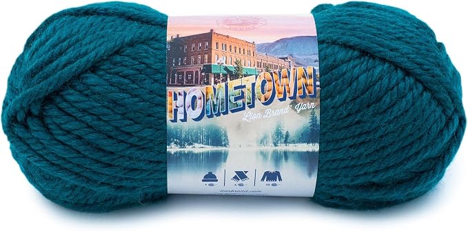 Lion Brand Yarn Hometown Yarn, Super-Bulky Yarn for Knitting, Crocheting, and Crafting, 1 Pack, Peacock | Super Bulky Acrylic Fiber for Warm Crochet Blankets, Knit Winter Hats, Chunky Cardigans, Soft Scarves, Weaving