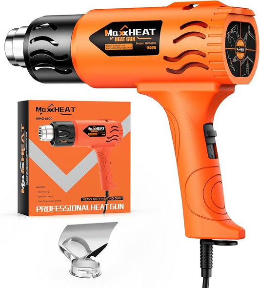 Heat Gun - 1800W Heavy Duty Hot Air Gun 2 Temperature Settings 572℉&1112℉ for Shrink Tubing, Included Reflector Nozzle for Crafting, Epoxy Resin, Vinyl Wrap
