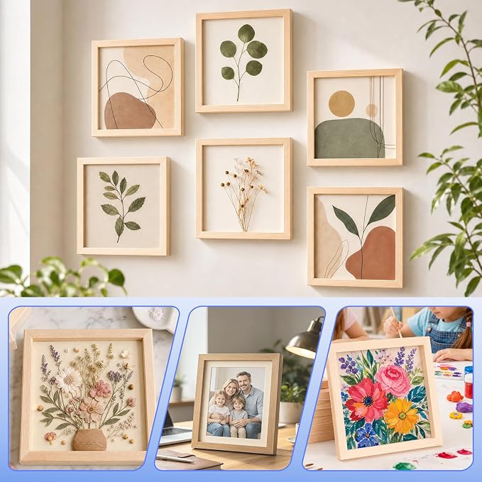 FSWCCK 6 Pack 10 x 10’’ Wooden Panel Boards, 0.79’’ Deep Unfinished Wood Canvas Panels for Crafts, Painting Canvas, DIY Art Projects, Pouring Arts
