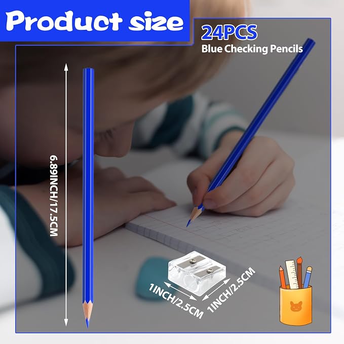 24 Pack Blue Colored Pencils for Kids, Pre-sharpened Art Pencils Back to School Supplies Set, Drawing Sketching Pencils for Students, Teachers, Classroom
